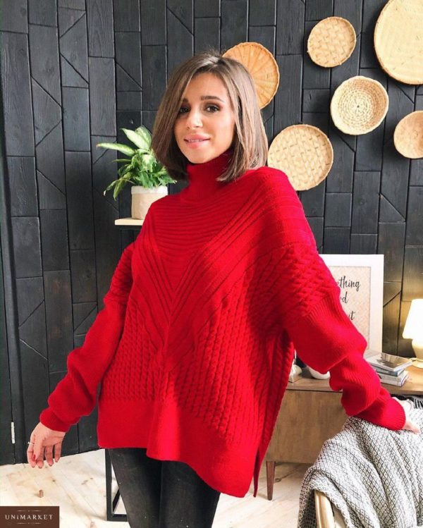 Придбати недорого жіночий червоний светр оверсайз з високим горлом оптом Україна