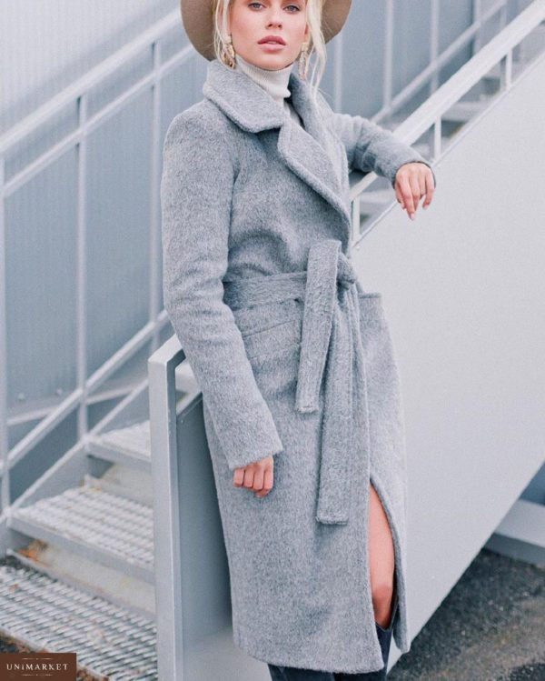 Приобрести в интернет-магазине женское пальто зимнее шерстяное очень мягкое и тёплое серого цвета дешево