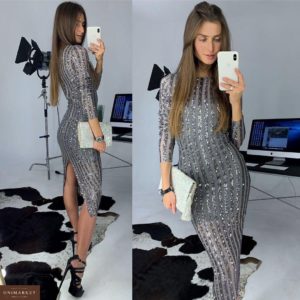 Заказать в подарок женское платье-футляр из пайетки на мягкой сетке цвета металлик на корпоратив Украина