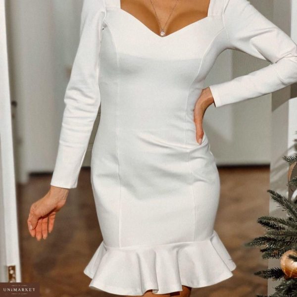 Приобрести в интернет-магазине женское платье короткое "Мерлин" из итальянского джерси цвета молочного на новогоднюю вечеринку дешево
