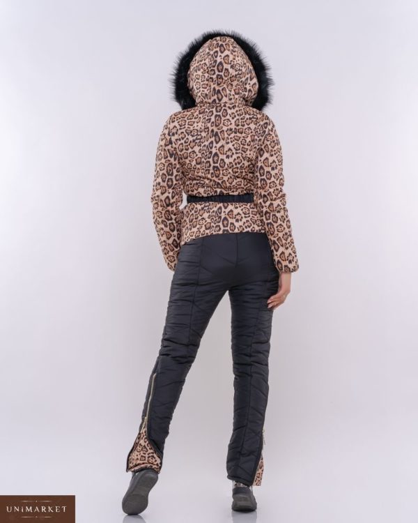 Заказать в подарок женский лыжный леопардовый костюм из ткани влагостойкой с поясом дешево