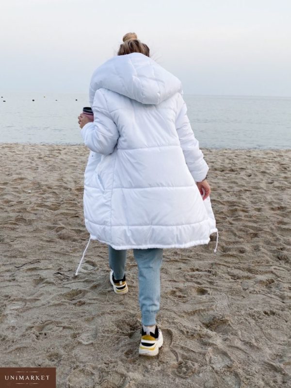 Заказать недорого женскую куртку «зефирка» с капюшоном и утеплителем зимнюю белого цвета оптом Украина