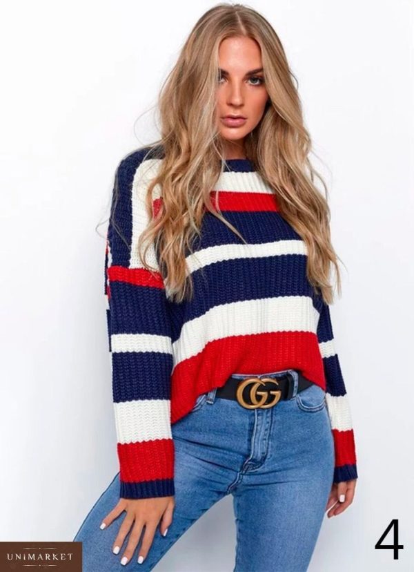 Заказать в подарок свитер женский в полоску универсальный недорого