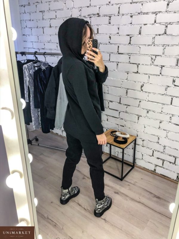 Придбати недорого жіночий прогулянковий костюм з трехніткі з кишенями чорного кольору оптом Україна
