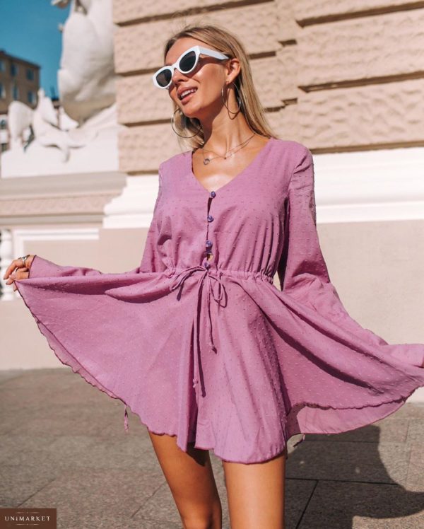 Придбати недорого жіночий комбінезон з шортами з бавовни бузкового кольору оптом Україна