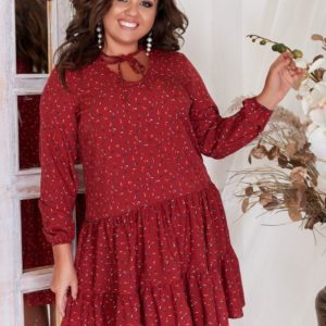Придбати дешево жіноче стильне плаття батальна вільного крою з квітковим принтом кольору червоного великих розмірів недорого