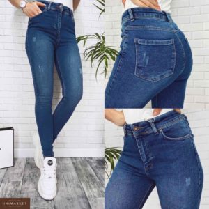 Заказать в подарок женские джинсы стрейчевые синего цвета дешево