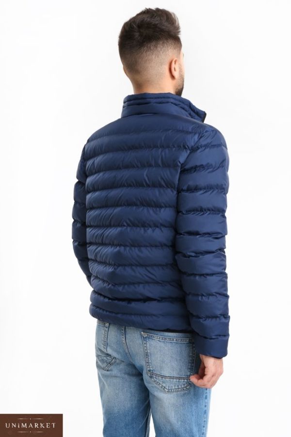 Заказать недорого мужскую куртку дутик из био пуха темно-синего цвета батал дешево