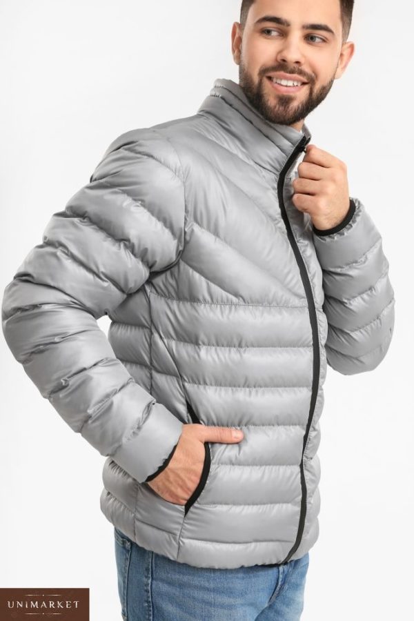 Купить в подарок мужскую куртку из био пуха дутик цвета серого батал оптом Украина