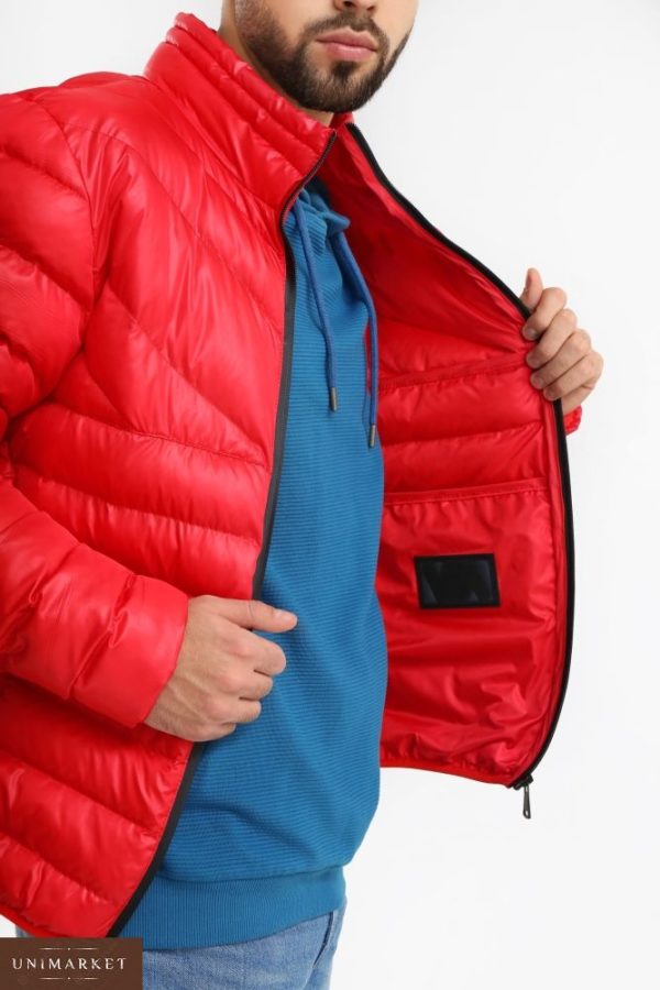 Купить в интернет-магазине мужскую куртку дутик из пуха био цвета красного больших размеров дешево