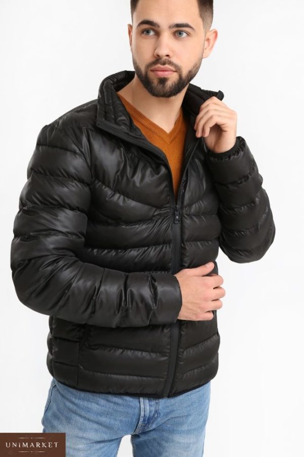 Купить дешево мужскую куртку дутик из био пуха черного цвета батал недорого