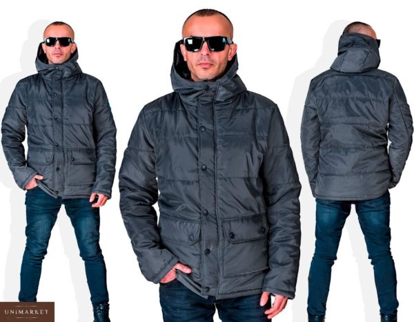 Придбати в подарунок чоловічу куртку весняну на синтепоні кольору сірий оптом Україна