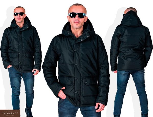 Купити в інтернет-магазині куртку чоловічу весняну на синтепоні кольору чорний дешево