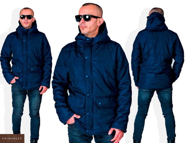 Купити в подарунок весняну чоловічу куртку на синтепоні кольору темно-синій оптом Україна