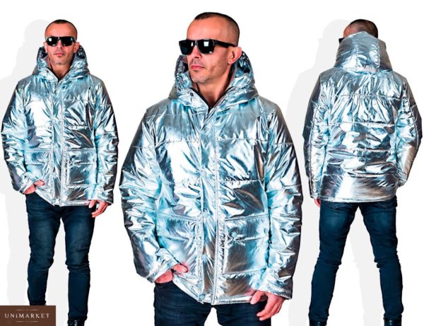 Заказать мужскую куртку весеннюю на синтепоне цвета серебро дешево