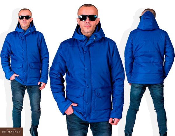 Купити в інтернет-магазині чоловічу куртку весняну на синтепоні кольору індиго дешево