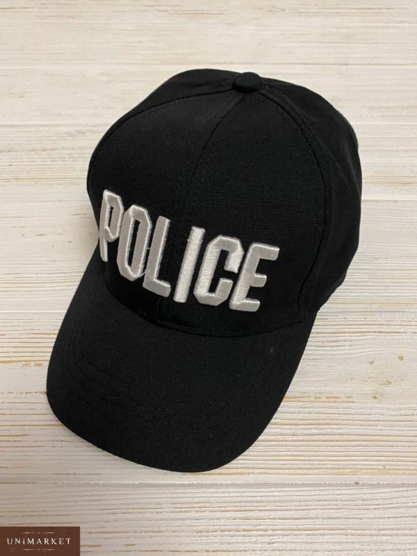 Замовити в подарунок жіночу кепку чорну з котону з написом POLICE недорого