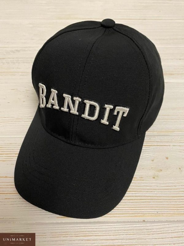 Купити дешево жіночу чорну кепку з котону з написом BANDIT в подарунок