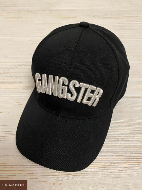Приобрести дешево женскую кепку черную из коттона с надписью GANGSTER недорого
