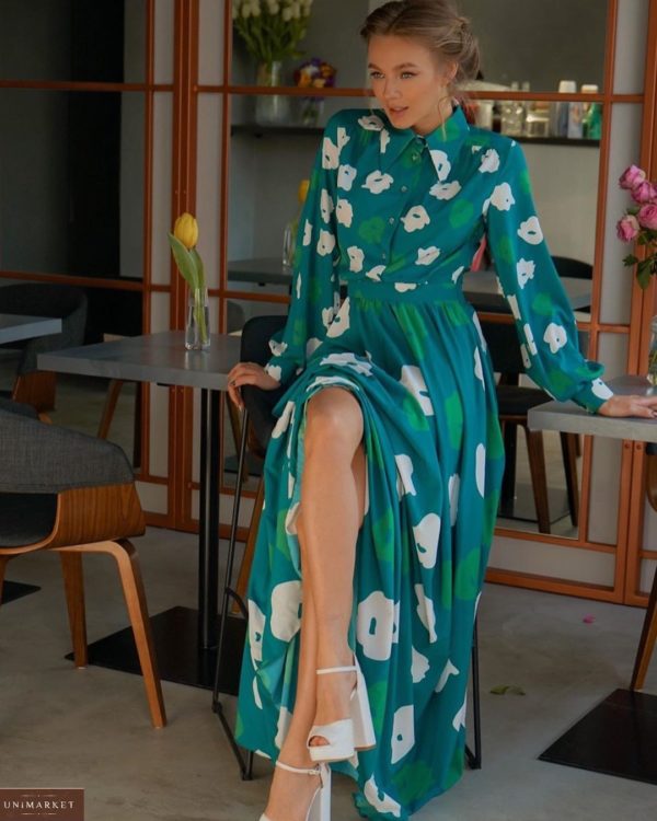 Заказать женское платье длины макси с цветочным принтом изумрудно-зеленого цвета онлайн в Украине