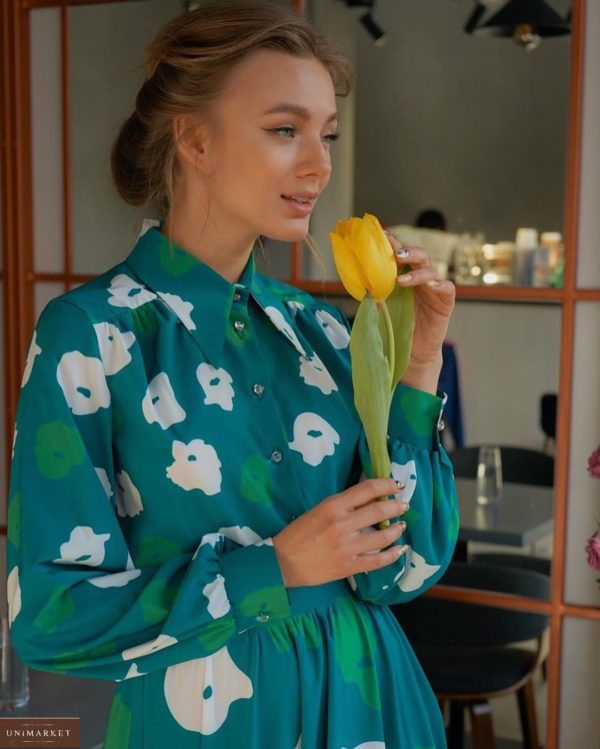 Придбати за низькими цінами жіночу сукню довжини максі з квітковим принтом смарагдово-зелену недорого