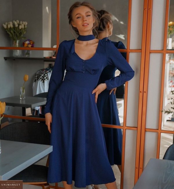 Купить на подарок синее женское платье миди в горох в Киеве, Харькове, Львове