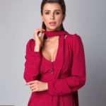 Заказать женское бордовое платье миди в горох в интернет-магазине