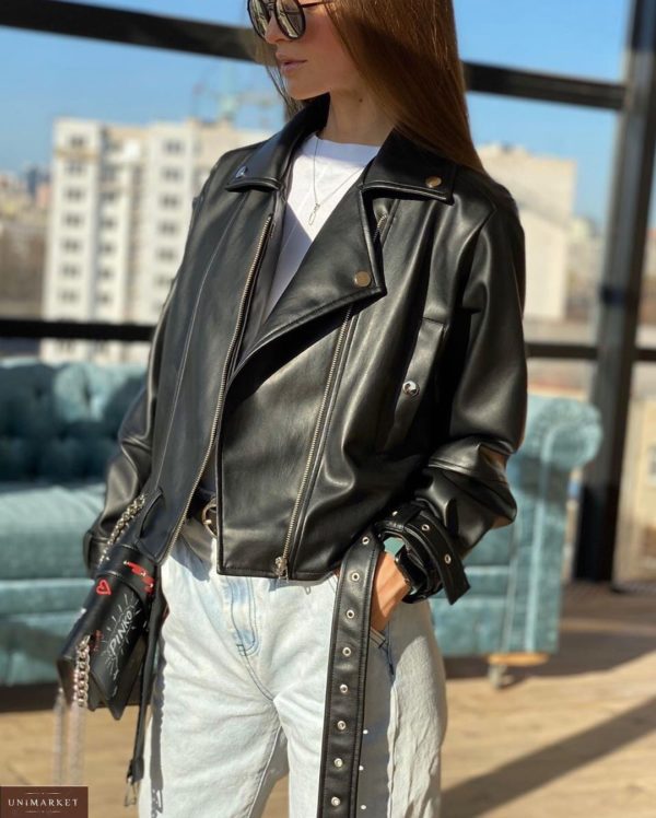 Купити жіночу куртку-косуху на підкладці чорну в інтернет-магазині онлайн