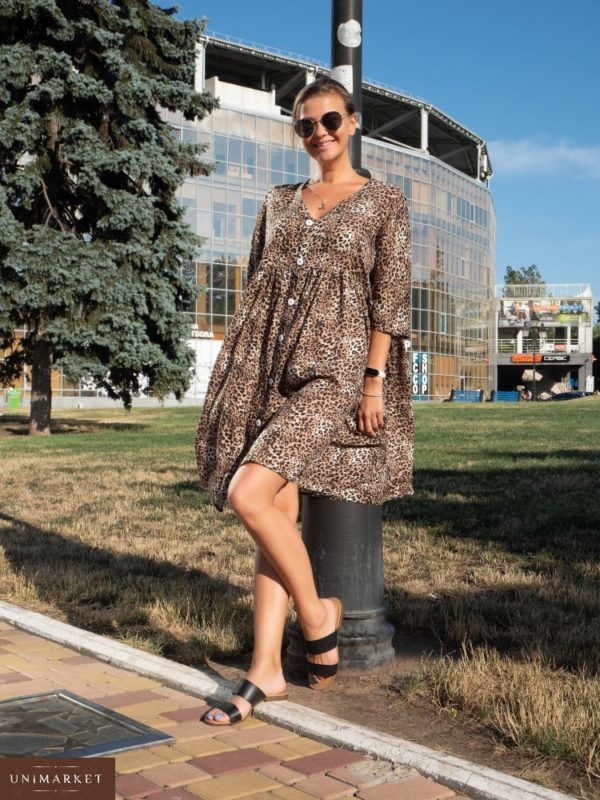 Приобрести недорого женское платье свободного кроя с леопардовым принтом оптом Украина