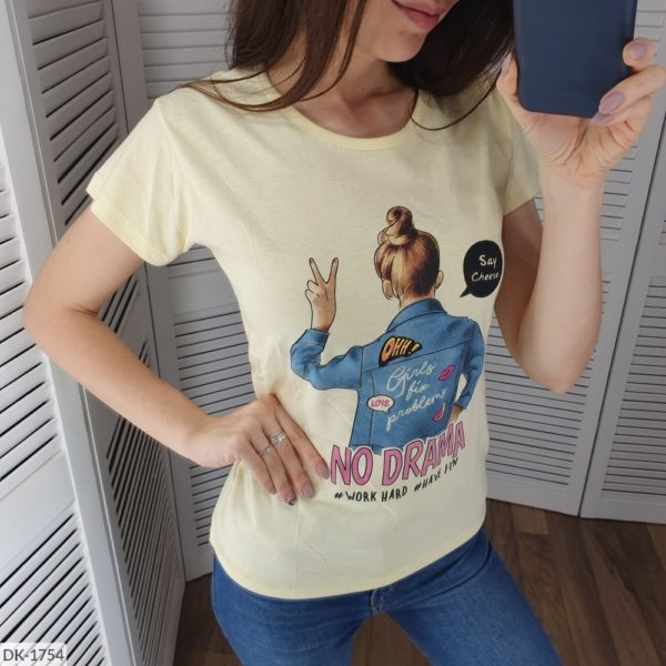 Приобрести женскую футболку с анимационным принтом No drama (размер 42-48) онлайн недорого