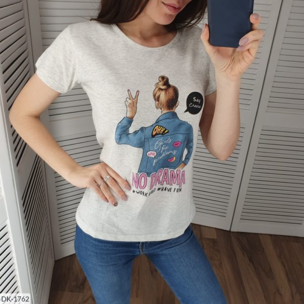 Заказать женскую футболку с анимационным принтом No drama (размер 42-48) в Украине онлайн