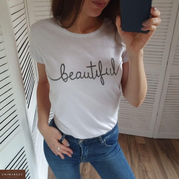 Замовити в Україні жіночу однотонну футболку з написом Beautiful в Одесі, Харкові, Львові