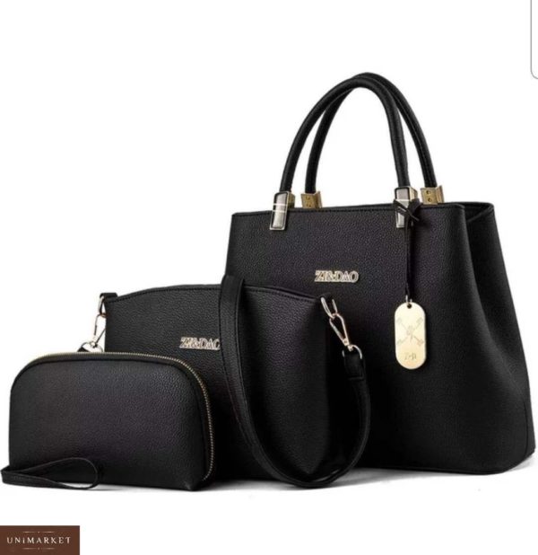 Придбати недорого жіночу сумку 3в1 клатч і косметичка чорного кольору оптом Україна