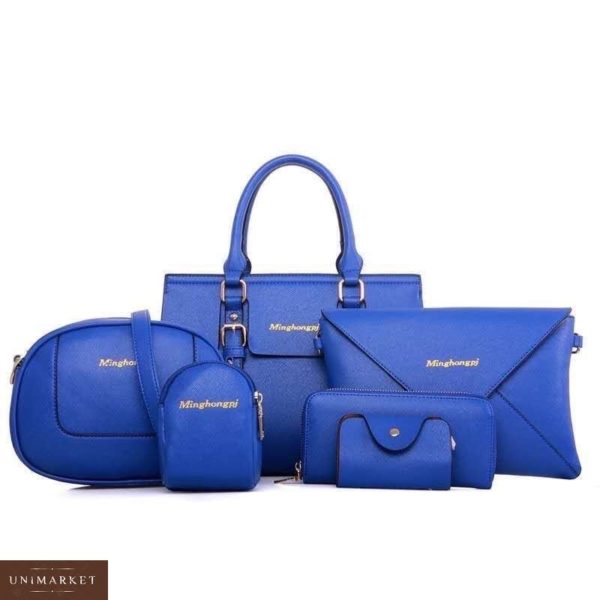 Придбати дешево сумку жіночу 6 в 1 клатч, візитниця і гаманець кольору синього недорого