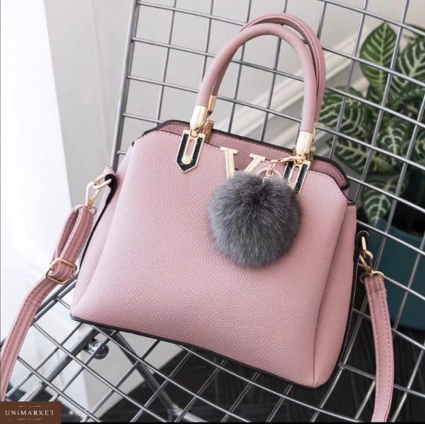 Купити в подарунок жіночу сумку зі шкіри-еко на змійці ніжно-рожевого кольору оптом в Україні