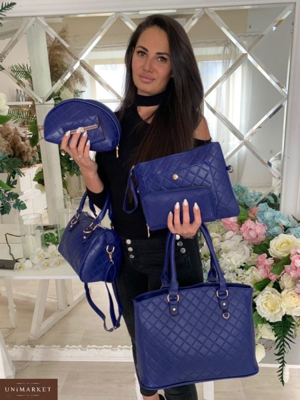 Замовити недорого жіночий набір сумок гаманець, клатч і косметичка 6 в 1 синього кольору оптом Україна