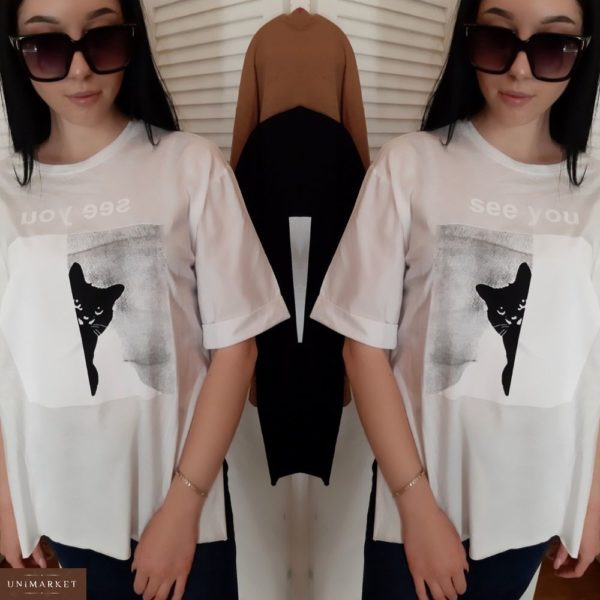 Придбати недорого жіночу футболку see you з бавовни білого кольору оптом Україна
