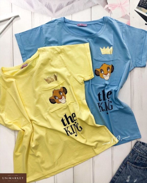 Замовити недорого жіночу футболку з принтом оверсайз Lion King оптом Україна