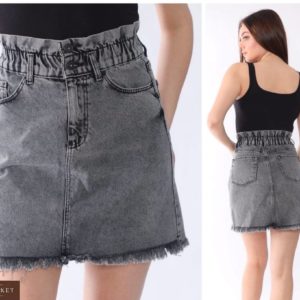 Замовити жіночу сіра джинсову спідницю з необробленим краєм в інтернет-магазині онлайн дешево