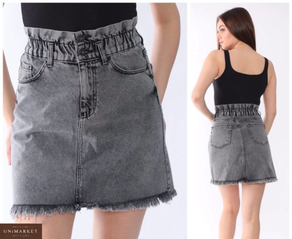 Замовити жіночу сіра джинсову спідницю з необробленим краєм в інтернет-магазині онлайн дешево