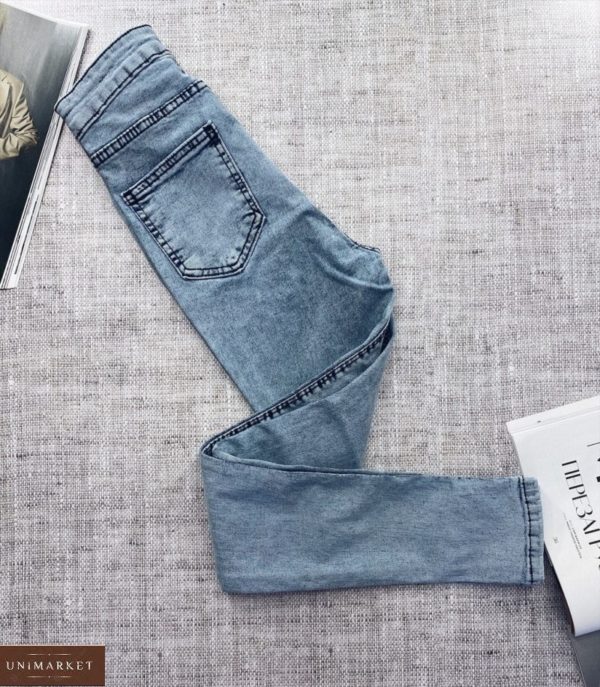Заказать женские серо-голубые джинсы скинни с высокой талией без карманов в Украине