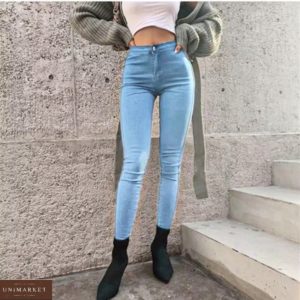 Купить по низкой цене женские джинсы скинни с высокой талией без карманов светло-голубые по выгодной цене