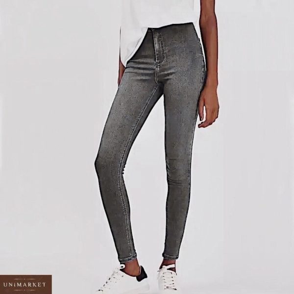 Заказать серые женские джинсы скинни с высокой талией без карманов в Украине
