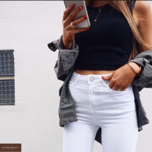 Купити жіночі білі джинси скіні з високою талією в Україні