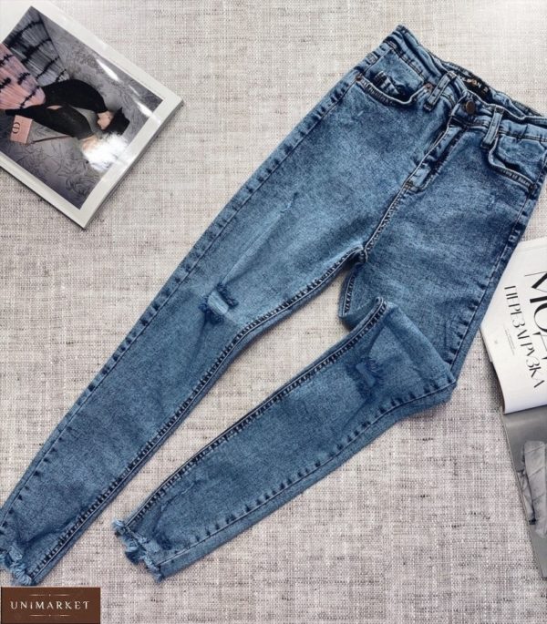 Заказать темные женские джинсы скинни с рваными коленями в Украине