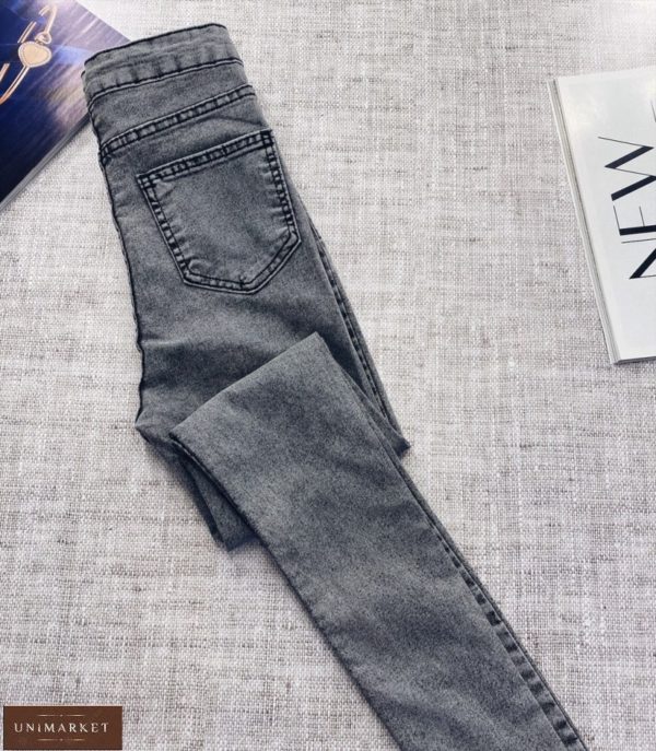 Придбати жіночі джинси скіні з високою талією без кишень сірі недорого