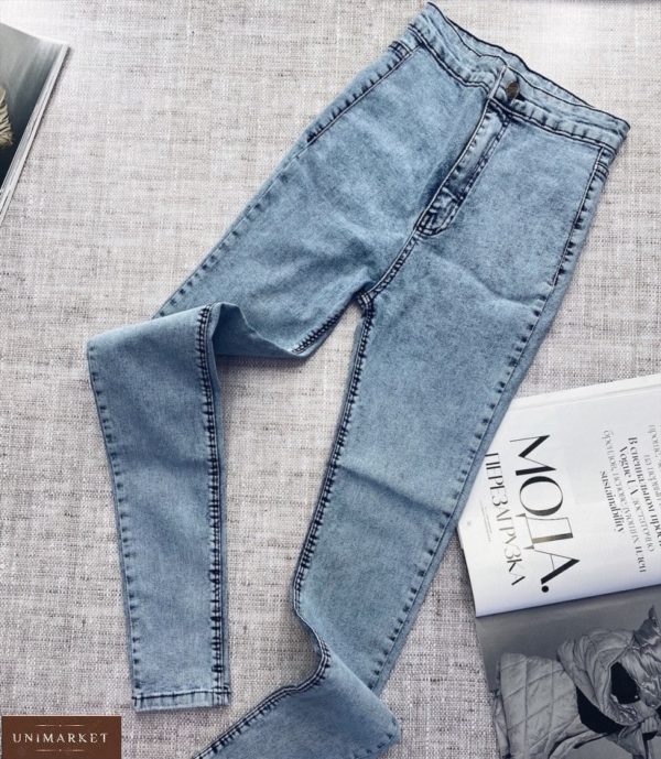 Придбати в інтернет-магазині жіночі джинси скіні з високою талією без кишень сіро-блакитні недорого