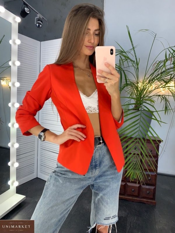 Заказать женский пиджак на качественной подкладке с карманами красный в Украине