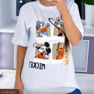 Купить женскую белую удлиненную футболку с принтом Disney в Украине