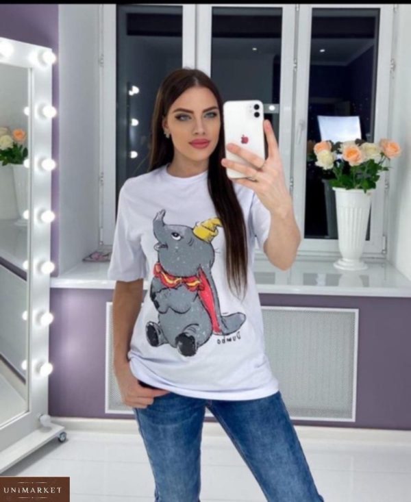 Купить онлайн дешево женскую белую удлиненную футболку с принтом Disney